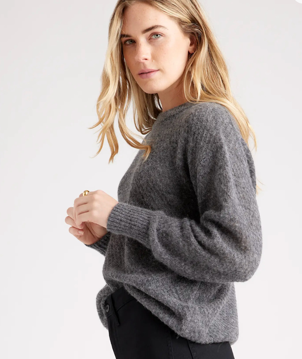 Quince Baby Alpaca Wool Diamond Stitch Crew Sweater Gray XL Quiet Luxury Soft